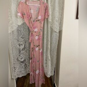 Vintage Pink Cotton-Linen Wrap Dress Size 6